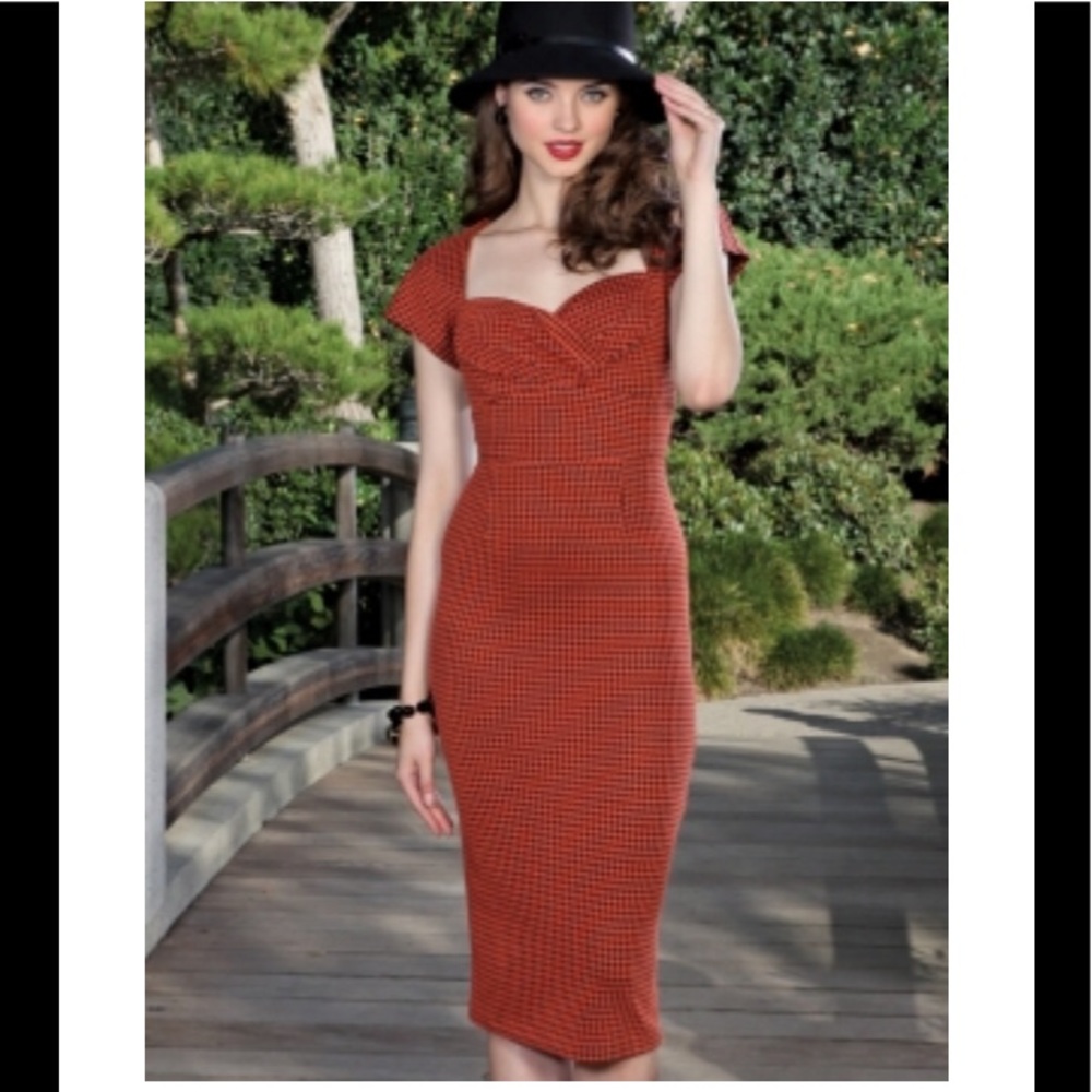 NWT Stop Staring! Ines Rust Houndstooth Dress S